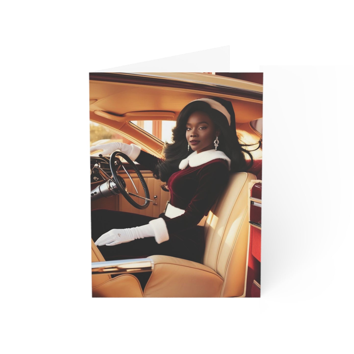 Modern Ms. Clause in Old School Car Greeting Cards (1, 10, 30, and 50pcs)