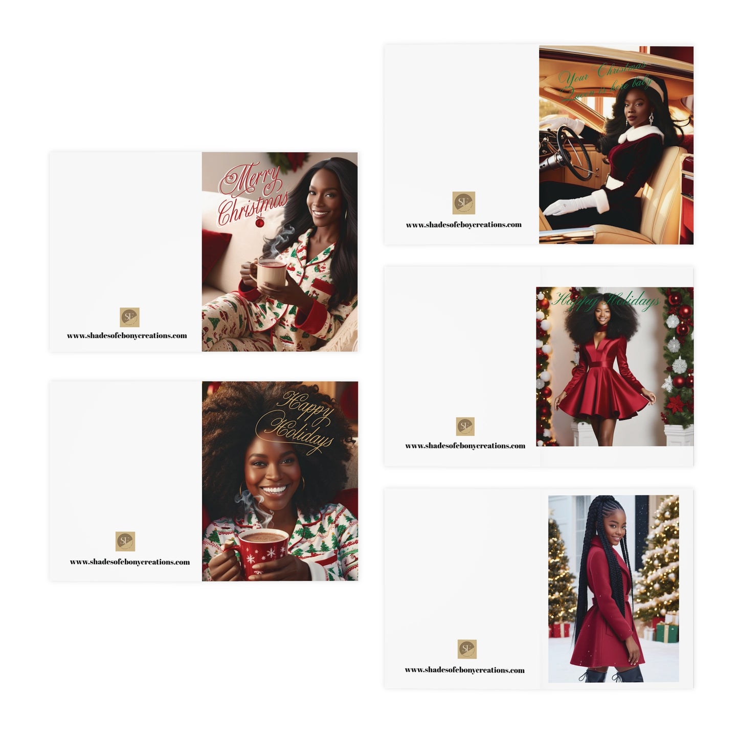 Black Girl Holidays Multi-Design Greeting Cards (5-Pack)